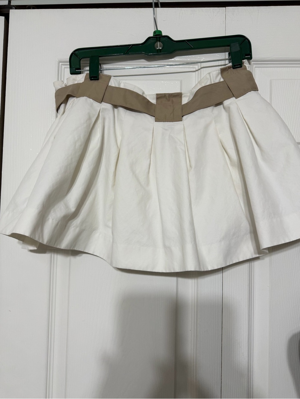 Maeve White Skater Skirt with Tan Waistband